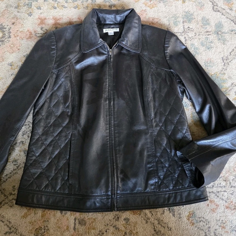 PENDELTON Leather Jacket Brown Soft LEATHER Women's SIZE Large ZIPPER Quilted